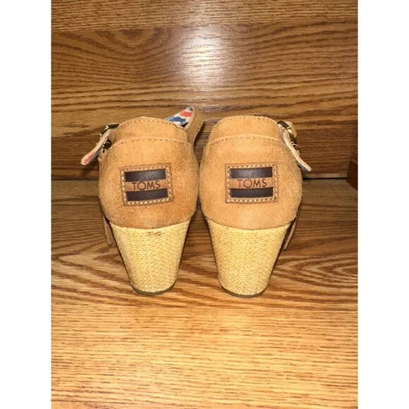 Toms Womens Brown Leather Comfort Tassels Wedge Heel Espadrille Sandal Size 8.5 - Picture 5 of 6